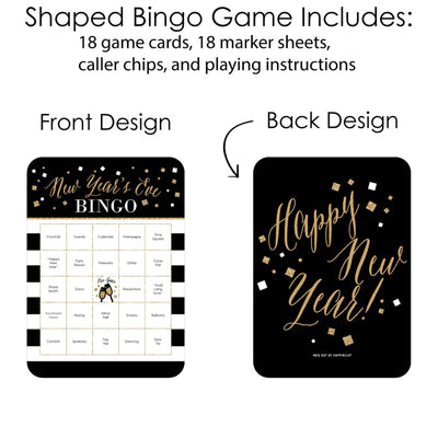 New Year's Eve - Gold - Bar Bingo Cards and Markers - New Years Eve Party Bingo Game - Set of 18