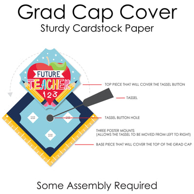 Teacher Grad - Education Graduation Cap Decorations Kit - Grad Cap Cover
