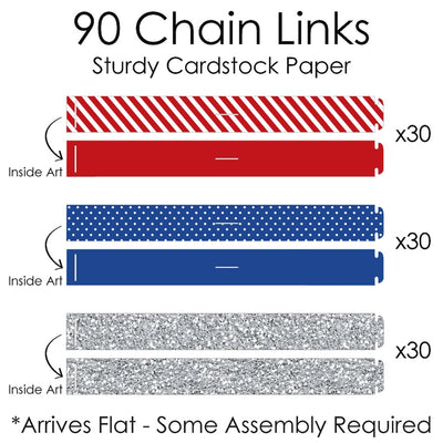 4th of July - 90 Chain Links and 30 Paper Tassels Decoration Kit - Independence Day Paper Chains Garland - 21 feet