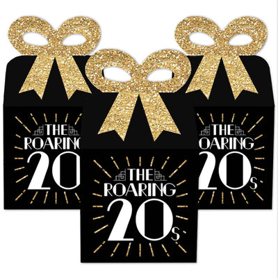 Roaring 20's - Square Favor Gift Boxes - 1920s Art Deco Jazz Party Bow Boxes - Set of 12