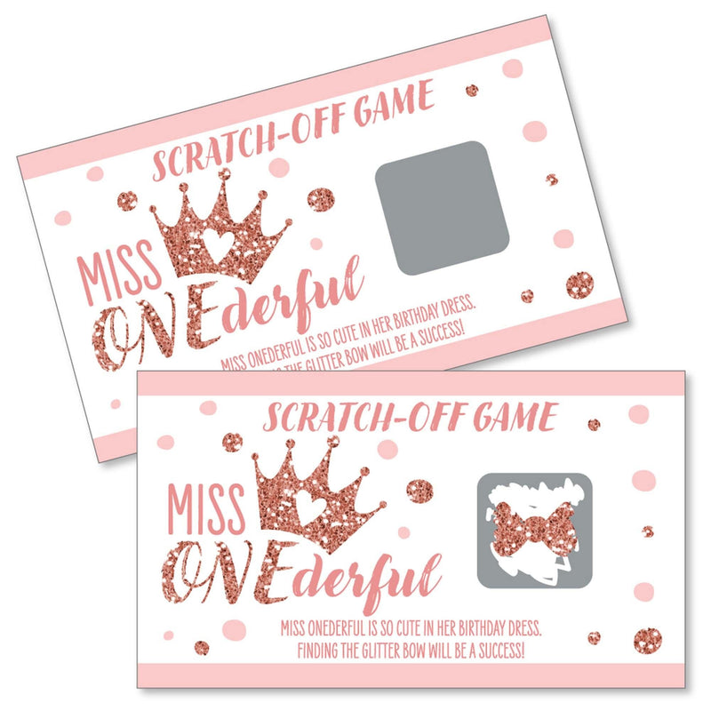 1st Birthday Little Miss Onederful - Girl First Birthday Party Game Scratch Off Cards - 22 Count