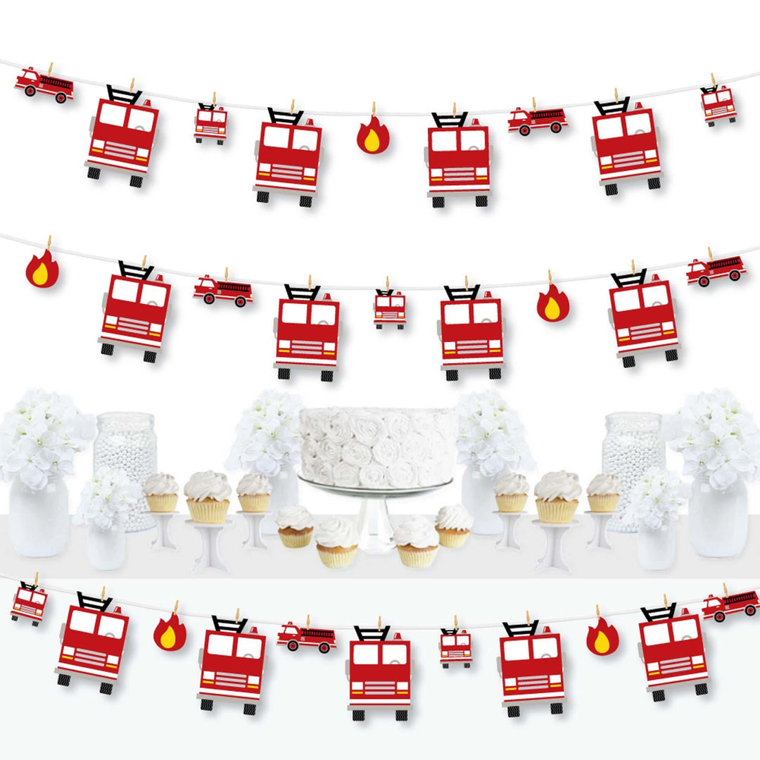Fired Up Fire Truck - Firefighter Firetruck Baby Shower or Birthday Party DIY Decorations - Clothespin Garland Banner - 44 Pieces