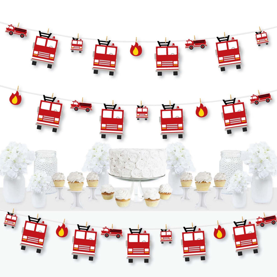 Fired Up Fire Truck - Firefighter Firetruck Baby Shower or Birthday Party DIY Decorations - Clothespin Garland Banner - 44 Pieces