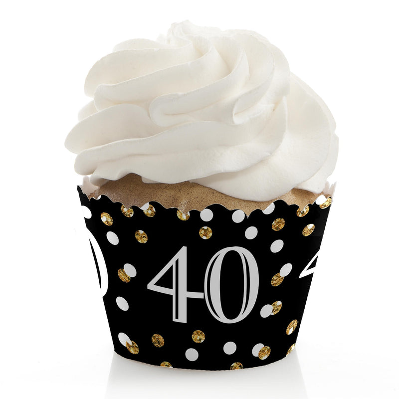 Adult 40th Birthday - Gold - Birthday Decorations - Party Cupcake Wrappers - Set of 12
