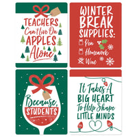Teacher Holiday Presents - Teacher Appreciation Christmas Gifts Decorations for Women and Men - Wine Bottle Label Stickers - Set of 4