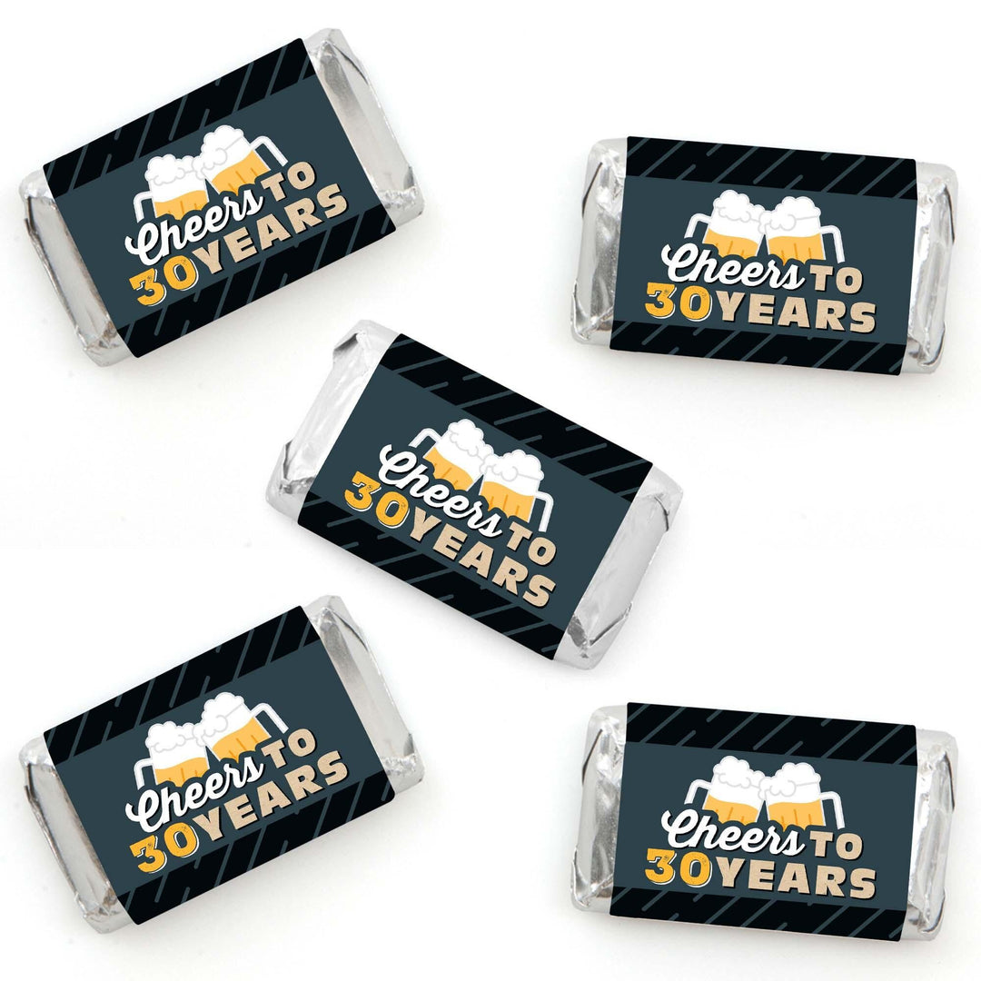 Cheers and Beers to 30 Years - Mini Candy Bar Wrapper Stickers - 30th Birthday Party Small Favors - 40 Count