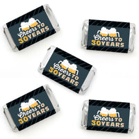 Cheers and Beers to 30 Years - Mini Candy Bar Wrapper Stickers - 30th Birthday Party Small Favors - 40 Count