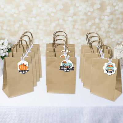 Happy Fall Truck - Assorted Hanging Harvest Pumpkin Party Favor Tags - Gift Tag Toppers - Set of 12