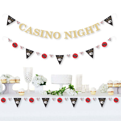 Las Vegas - Casino Party Letter Banner Decoration - 36 Banner Cutouts and No-Mess Real Gold Glitter Casino Night Banner Letters