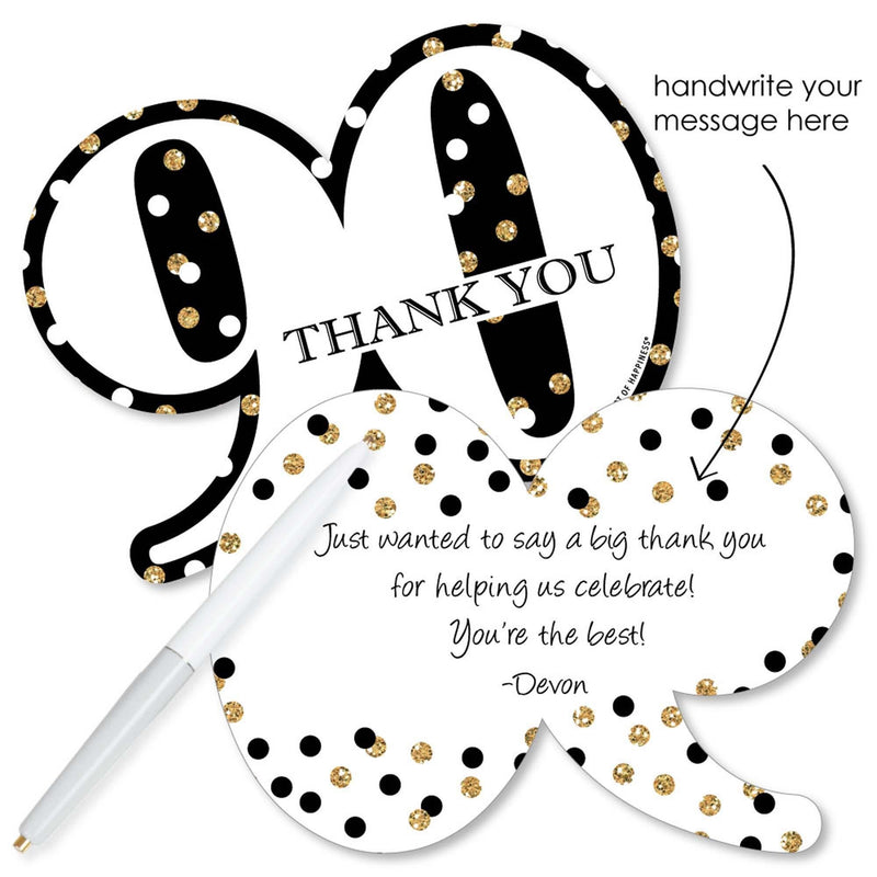 Adult 90th Birthday - Gold - Shaped Thank You Cards - Birthday Party Thank You Note Cards with Envelopes - Set of 12
