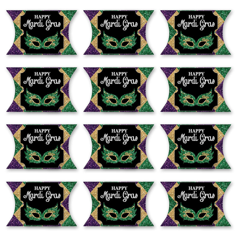Mardi Gras - Favor Gift Boxes - Masquerade Party Large Pillow Boxes - Set of 12