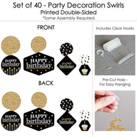 Adult Happy Birthday - Gold - Birthday Party Hanging Decor - Party Decoration Swirls - Set of 40