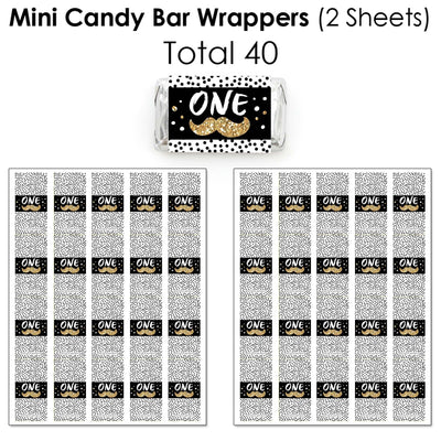 1st Birthday Little Mr. Onederful - Mini Candy Bar Wrappers, Round Candy Stickers and Circle Stickers - Boy First Birthday Party Candy Favor Sticker Kit - 304 Pieces