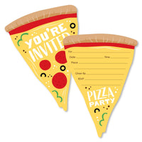 Pizza Party Time - Shaped Fill-In Invitations - Baby Shower or Birthday Party Invitation Cards with Envelopes - Set of 12
