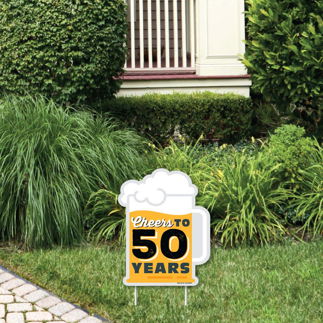Cheers and Beers to 50 Years - Outdoor Lawn Sign - 50th Birthday Party Yard Sign - 1 Piece