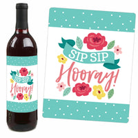 Colorful Floral Happy Mother's Day - We Love Mom Party Decorations for Women and Men - Wine Bottle Label Stickers - Set of 4