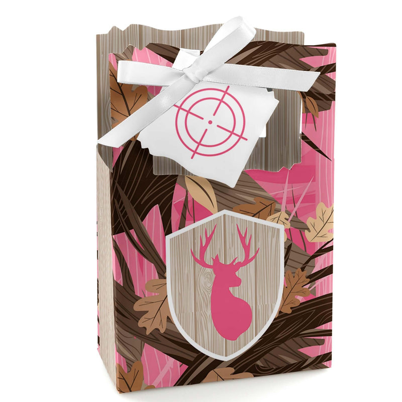 Pink Gone Hunting - Deer Hunting Girl Camo Baby Shower or Birthday Party Favor Boxes - Set of 12