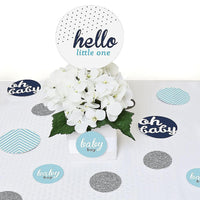 Hello Little One - Blue and Silver - Boy Baby Shower Giant Circle Confetti - Baby Shower Decorations - Large Confetti 27 Count