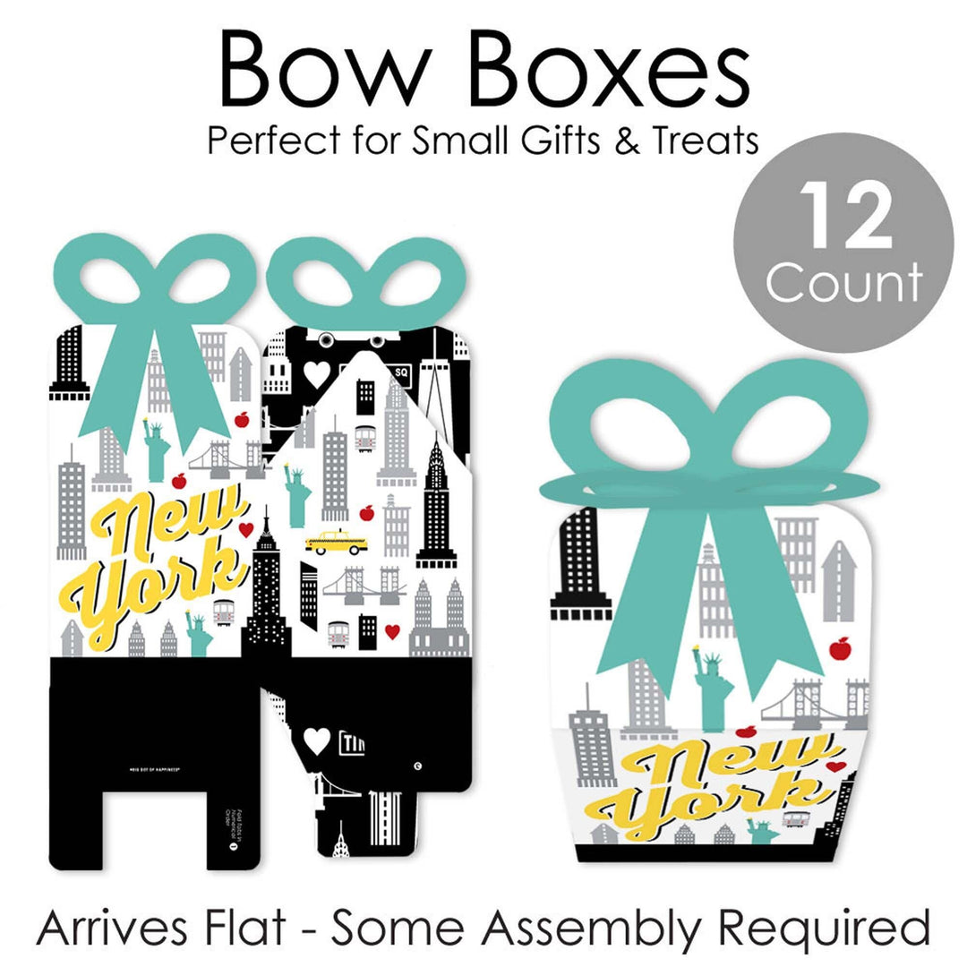 NYC Cityscape - Square Favor Gift Boxes - New York City Party Bow Boxes - Set of 12