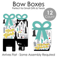 NYC Cityscape - Square Favor Gift Boxes - New York City Party Bow Boxes - Set of 12