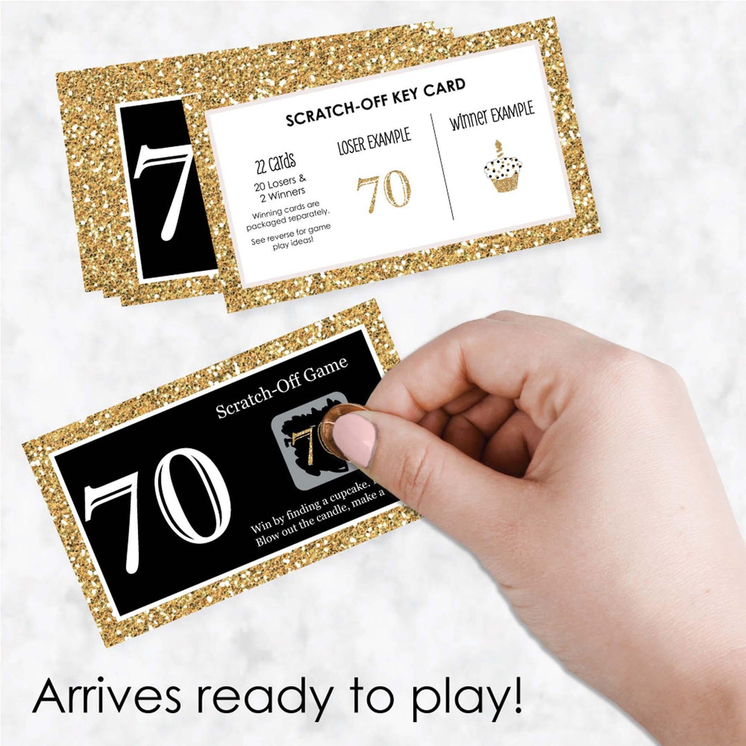 Adult 70th Birthday - Gold - Birthday Party Game Scratch Off Cards - 22 ct