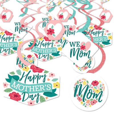 Colorful Floral Happy Mother's Day - We Love Mom Party Hanging Decor - Party Decoration Swirls - Set of 40