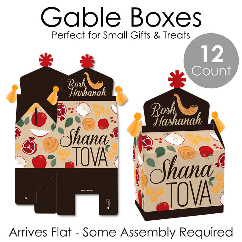Rosh Hashanah - Treat Box Party Favors - Jewish New Year Goodie Gable Boxes - Set of 12
