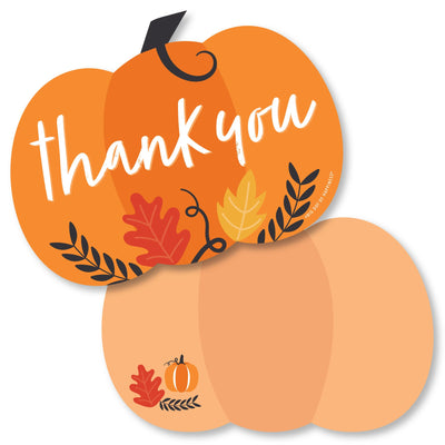 Fall Pumpkin - Shaped Thank You Cards - Halloween or Thanksgiving Party Thank You Note Cards with Envelopes - Set of 12