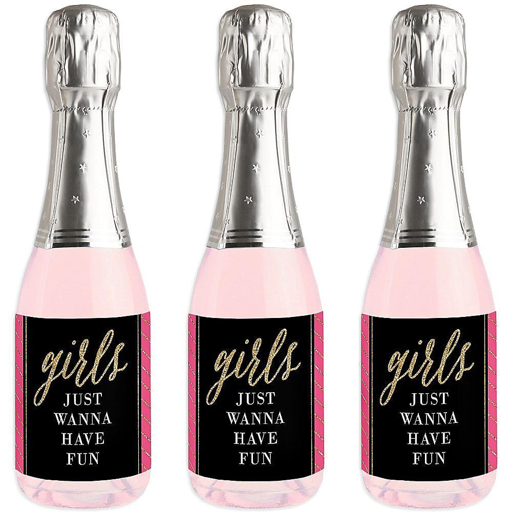 Girls Night Out - Mini Wine and Champagne Bottle Label Stickers - Bachelorette Party Favor Gift - For Women and Men - Set of 16