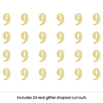 Gold Glitter 9 - No-Mess Real Gold Glitter Cut-Out Numbers - 9th Birthday Party Confetti - Set of 24