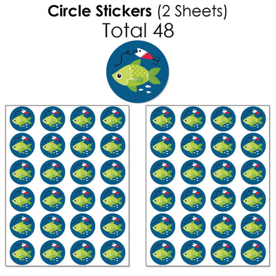 Let's Go Fishing - Mini Candy Bar Wrappers, Round Candy Stickers and Circle Stickers - Fish Themed Party or Birthday Party Candy Favor Sticker Kit - 304 Pieces