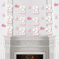 2nd Birthday Little Princess Crown - Pink and Gold Princess Second Birthday Party DIY Decorations - Clothespin Garland Banner - 44 Pieces