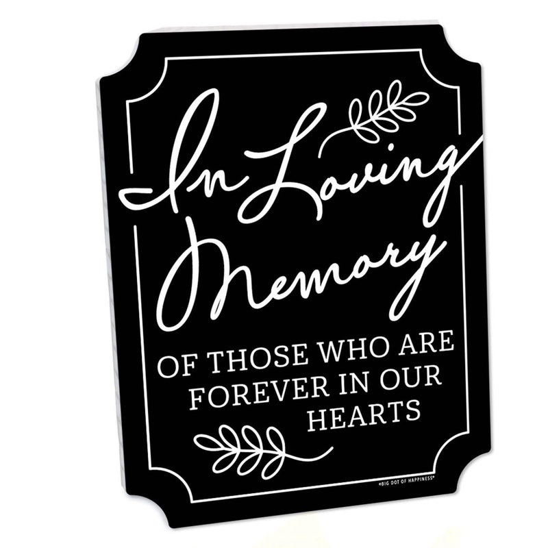 Black In Loving Memory Sign - Memorial Wedding Decorations - Printed on Sturdy Plastic Material - 10.5 x 13.75 inches - Sign with Stand - 1 Piece