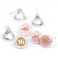 Sweet 16 - Round Candy Labels 16th Birthday Party Favors - Fits Hershey's Kisses - 108 ct