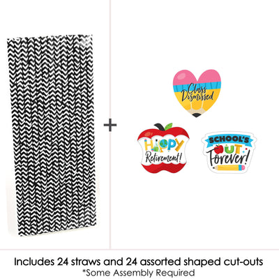 Teacher Retirement - Paper Straw Decor - Happy Retirement Party Striped Decorative Straws - Set of 24