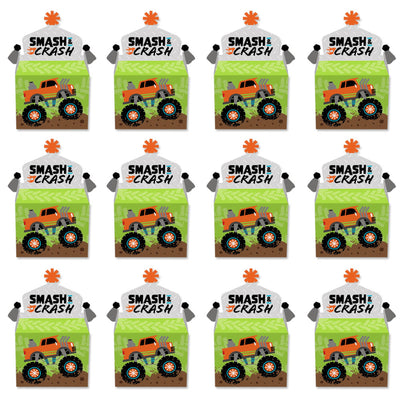 Smash and Crash - Monster Truck - Treat Box Party Favors - Boy Birthday Party Goodie Gable Boxes - Set of 12