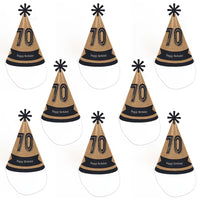 70th Milestone Birthday - Cone Happy Birthday Party Hats for Adults - Set of 8 (Standard Size)