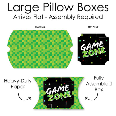 Game Zone - Favor Gift Boxes - Pixel Video Game Party or Birthday Party Large Pillow Boxes - Set of 12