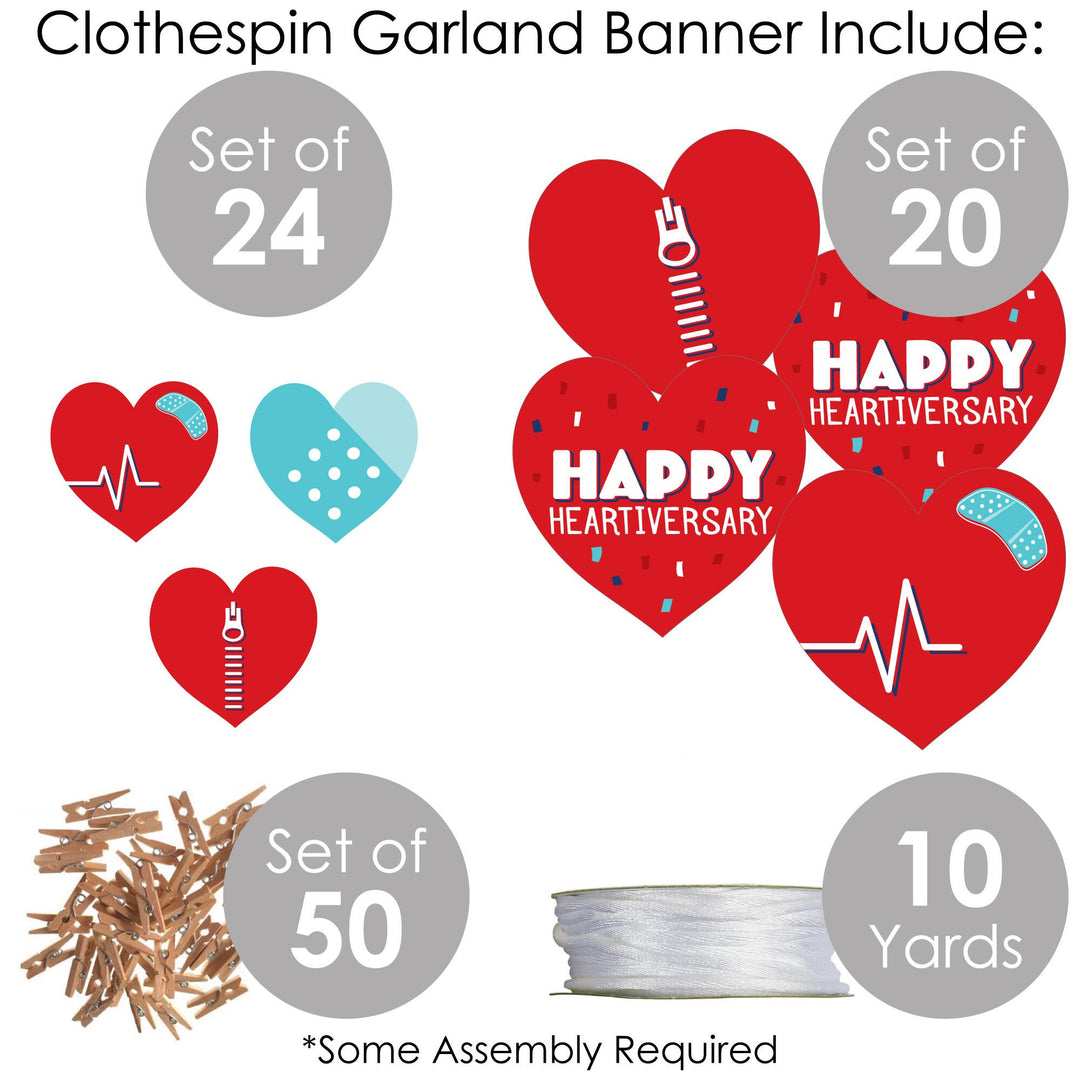 Happy Heartiversary - CHD Awareness DIY Decorations - Clothespin Garland Banner - 44 Pieces