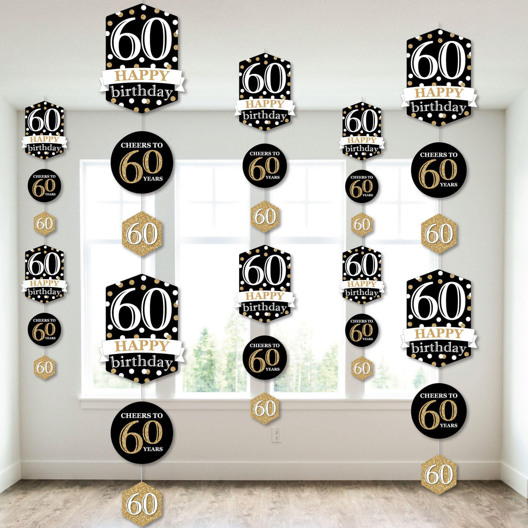 Adult 60th Birthday - Gold - Birthday Party DIY Dangler Backdrop - Hanging Vertical Decorations - 30 Pieces