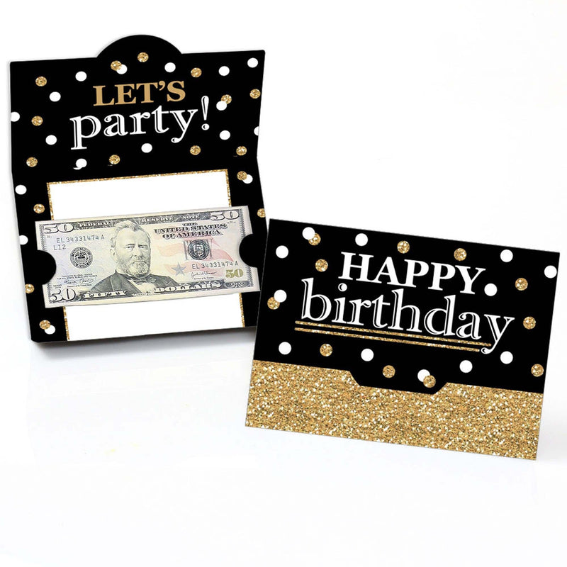 Adult Happy Birthday - Gold - Birthday Party Money and Gift Card Holders - Set of 8