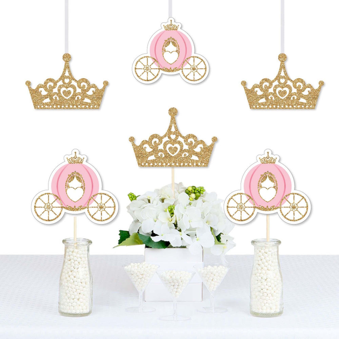 Little Princess Crown - Decorations DIY Pink and Gold Princess Baby Shower or Birthday Party Essentials - Set of 20