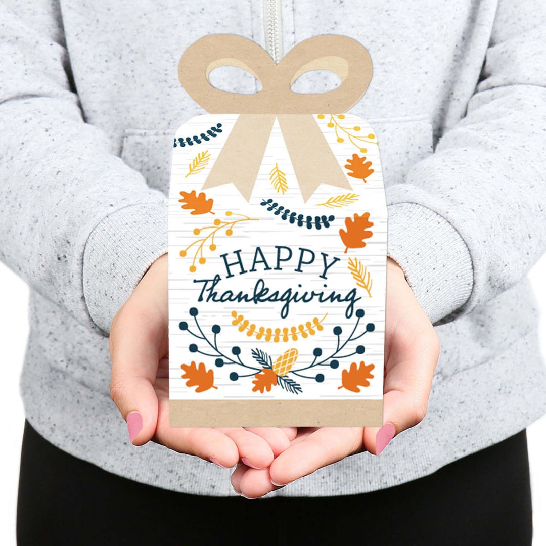 Happy Thanksgiving - Square Favor Gift Boxes - Fall Harvest Party Bow Boxes - Set of 12