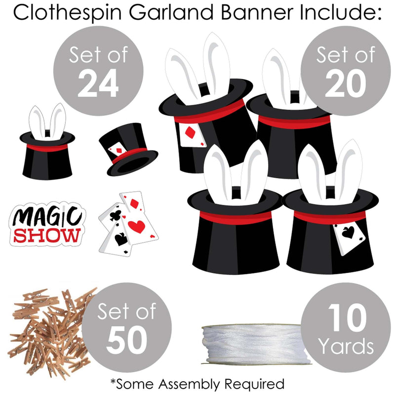 Ta-Da, Magic Show - Magical Birthday Party DIY Decorations - Clothespin Garland Banner - 44 Pieces