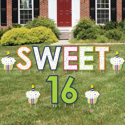 16th Birthday - Cheerful Happy Birthday - Yard Sign Outdoor Lawn Decorations - Colorful Sweet Sixteen Birthday Party Yard Signs - Sweet 16