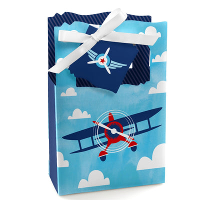 Taking Flight - Airplane - Vintage Plane Baby Shower or Birthday Party Favor Boxes - Set of 12