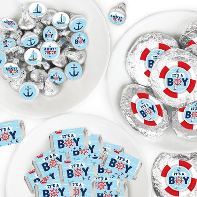 Ahoy It's a Boy - Mini Candy Bar Wrappers, Round Candy Stickers and Circle Stickers - Nautical Baby Shower Candy Favor Sticker Kit - 304 Pieces