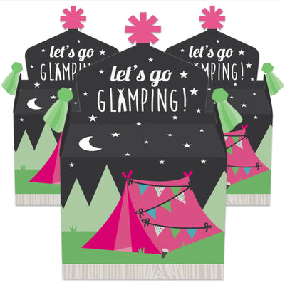 Let's Go Glamping - Treat Box Party Favors - Camp Glamp Party or Birthday Party Goodie Gable Boxes - Set of 12