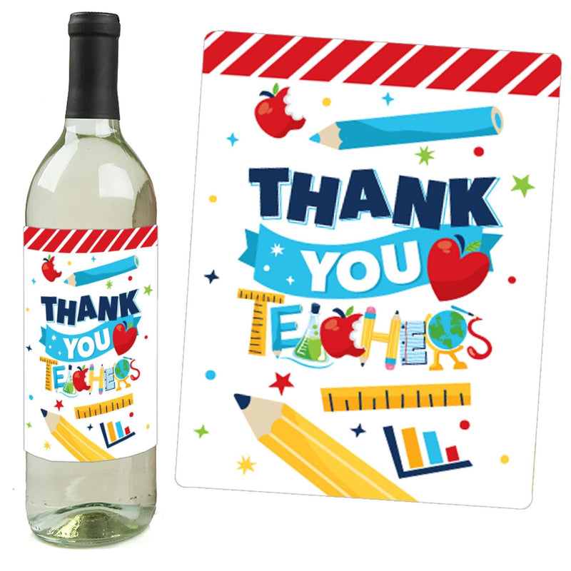 Thank You Teachers - Teacher Appreciation Decorations for Women and Men - Wine Bottle Label Stickers - Set of 4