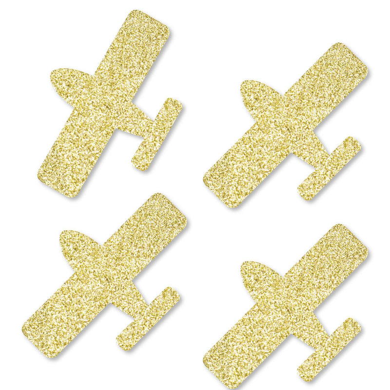 Gold Glitter Airplane - No-Mess Real Gold Glitter Cut-Outs - Baby Shower or Birthday Party Confetti - Set of 24